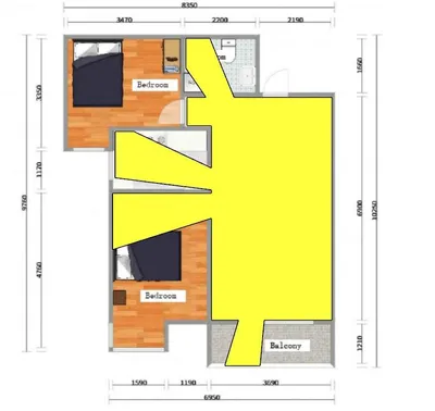 Figure 11. Isovist field of a living room example with 22.51m2 area size and 37.04m2 isovist value.