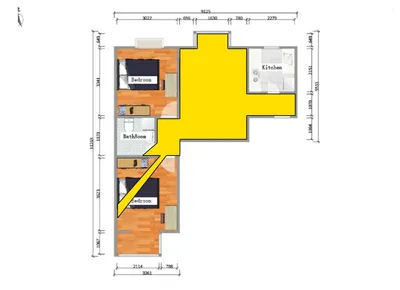 Figure 12. Isovist field of a living room example with 20m2 area size and 21.4m2 isovist value.