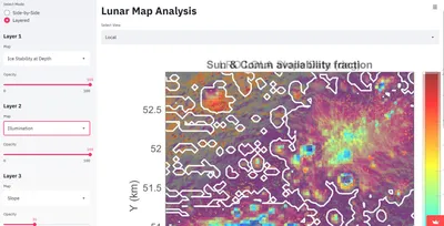 “Lunar Map Analysis.” Layered view allows the user to assign layers, order layers, and
adjust opacity. Own work.