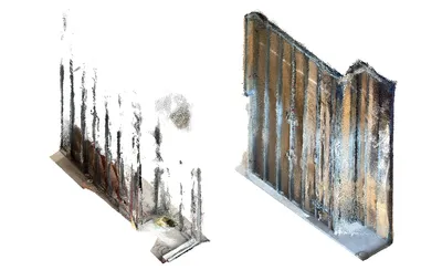 Figure 4-6: Left: Lidar Sensor Struggling To Capture Free Standing Studs. Right: Lidar Sensor Capturing Studs Against A Drywall Background. (Figure by author)