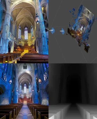 (HDR Light L16 photo composite, Agisoft Metashape processing, and Lightfield Labs depth map processing for the holographic display of the Heinz Chapel. Photos by author, 2023)