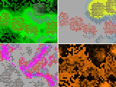 Land cover data on the left and the World representation in the Game.