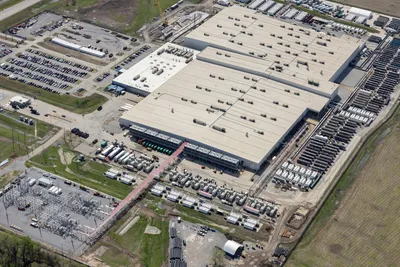 The xAI Colossus facility outside of Memphis, Tennessee, with portable methane gas turbines visible. Photo: Steve Jones Flight by Southwings for SELC.