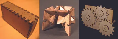 Figure 1. Physical output of FlatCAD: para
metric boxes, polygon construction kit, me
chanical gears.