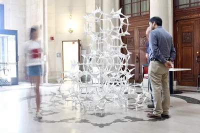 Figure 1. The Weaire-Phelan polyhedral structure assembled from discrete planar components (Photo by Chitika 
Vasudeva)