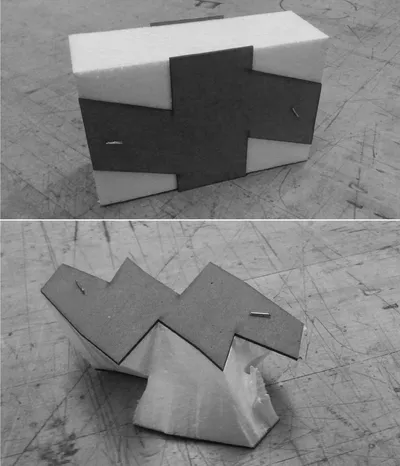 Figure 1. The process of manually producing a module using ahot-wire cutter was aided by templates made out ofchipboard