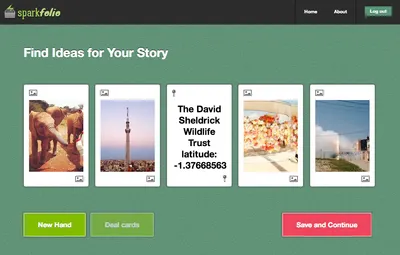 Figure 1. A constrained layout shows 5 social media cards to help inspire writing topics from personally relevant content.